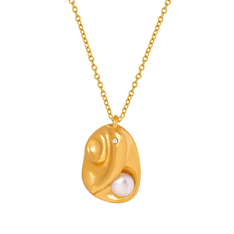 New Fashion Retro Irregular Geometric Titanium Steel Pendant Ins Style Pearl Necklace