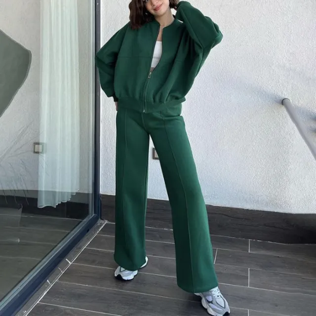 Round Neck Fashion Simple Elegant Sweater Coat Plus Casual Straight Pants Cyan - Shop at LoveMi