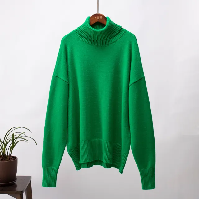 Women's Fashionable All match Solid Color Turtleneck Sweater Green - Shop at LoveMi