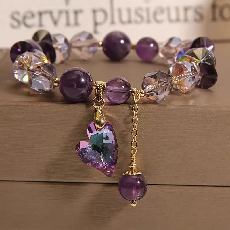 Purple Heart Crystal Bracelet Fashion Elegant Natural Amethyst Jewelry