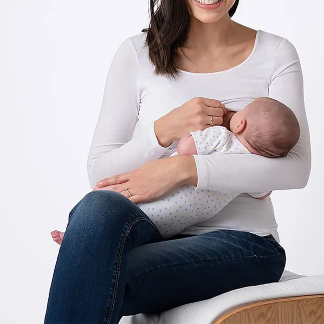 Long Sleeve Scoop Four Seasons Bottoming Breastfeeding T shirt White - Shop at LoveMi