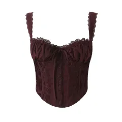 French Sexy Lace Trim Small Sling Vest - Brown - View 1