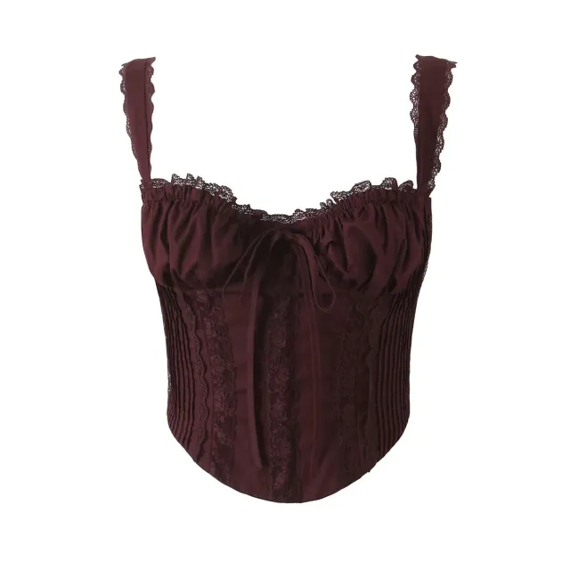 French Sexy Lace Trim Small Sling Vest Brown - Shop at LoveMi