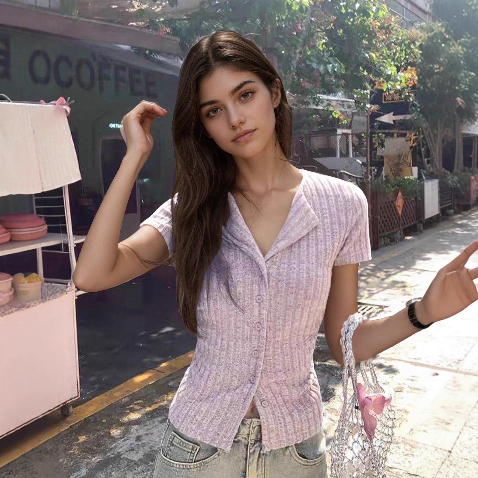 Sweet Designer-Style V-Neck Top Slim-Fit Niche Short-Sleeve T-Shirt
