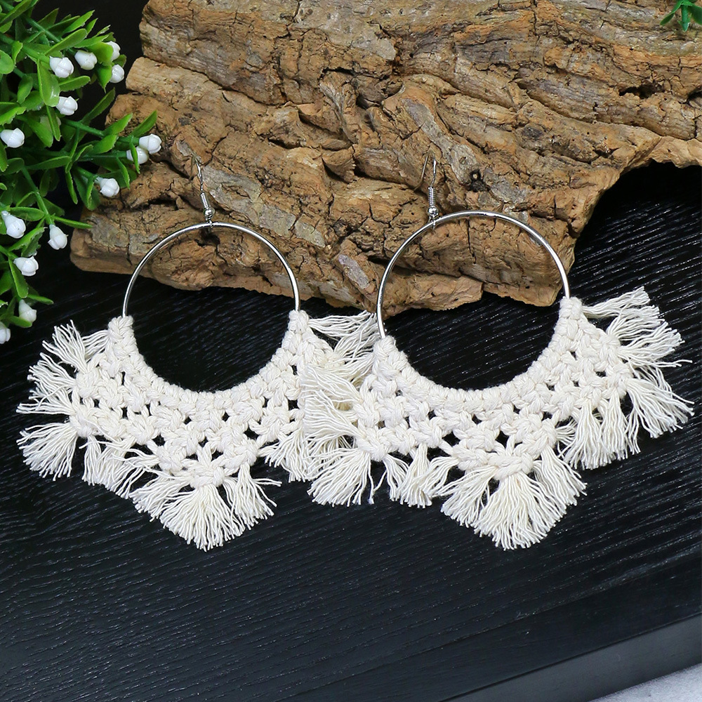 Bohemian Tassel Earrings Handmade Weaving Ethnic Style Wood