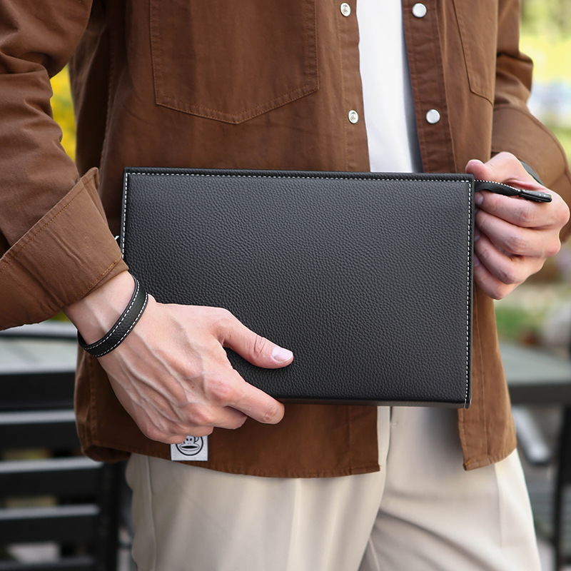 New Clutch Men's Briefcase Soft Leather Fashion Trendy Casual Business - Bags & Accessories