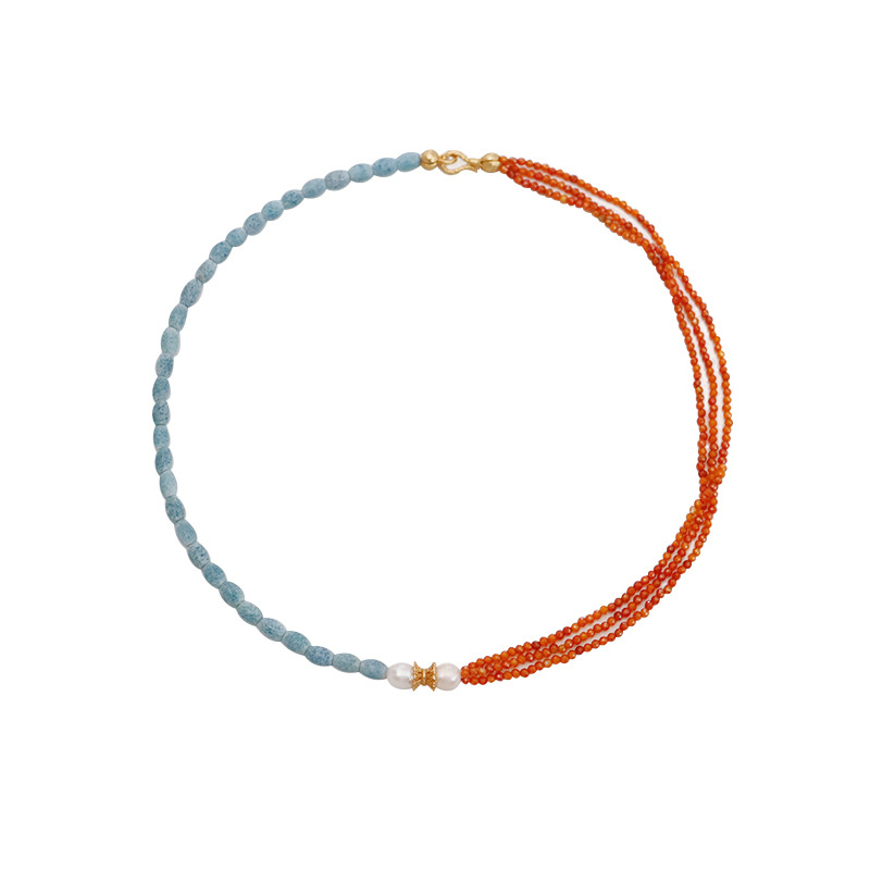 New Chinese Style Simple Natural Stone Color Beaded Necklace