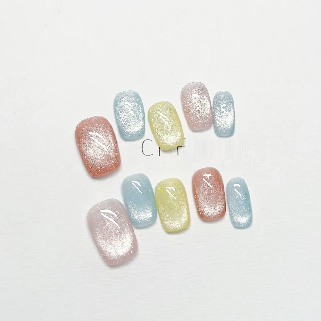 Summer Dopamine Color Cat's Eye Cute Girl Short Finished Nail Beauty - Short Square
