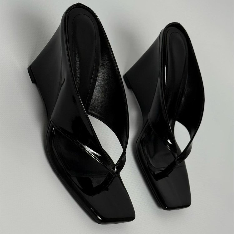 Patent Leather Wedge Thong Sandals, picture 5 of 5