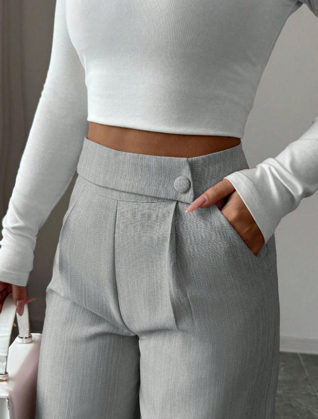 Women's High-Waist Straight-Leg Pants – solid color all-match casual detail