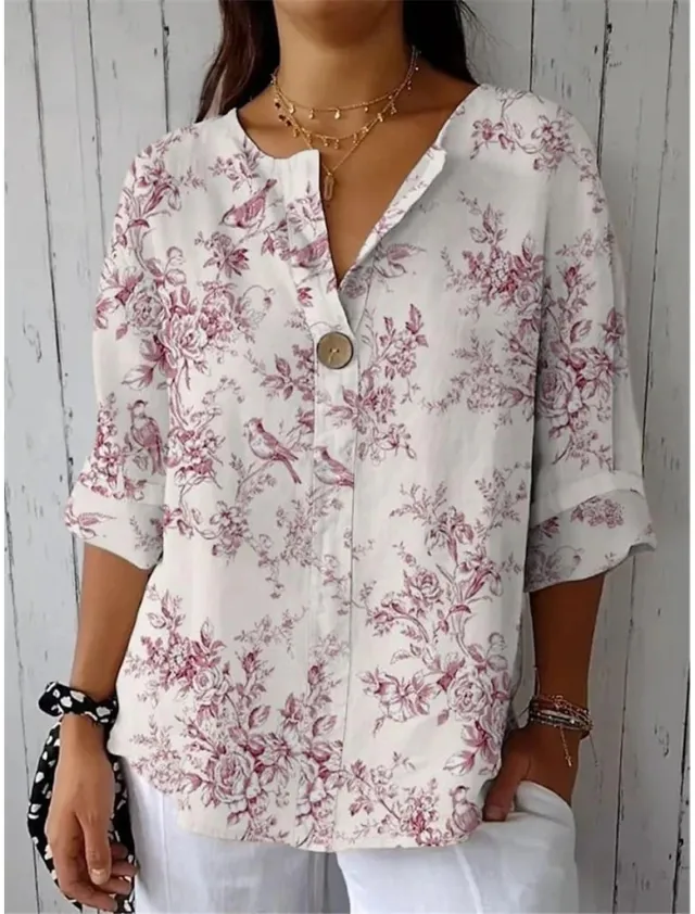 Women's Button V neck Shirt Casual Print Top T shirt Color 1 Xl - Shop at LoveMi