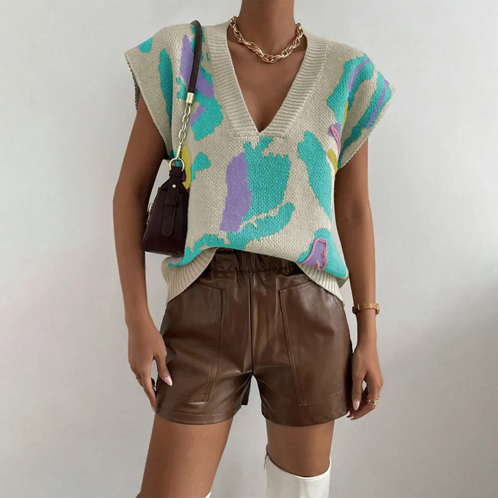 Knitted Vest V-neck Thread Jacquard