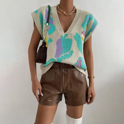 Knitted Vest V-neck Thread Jacquard