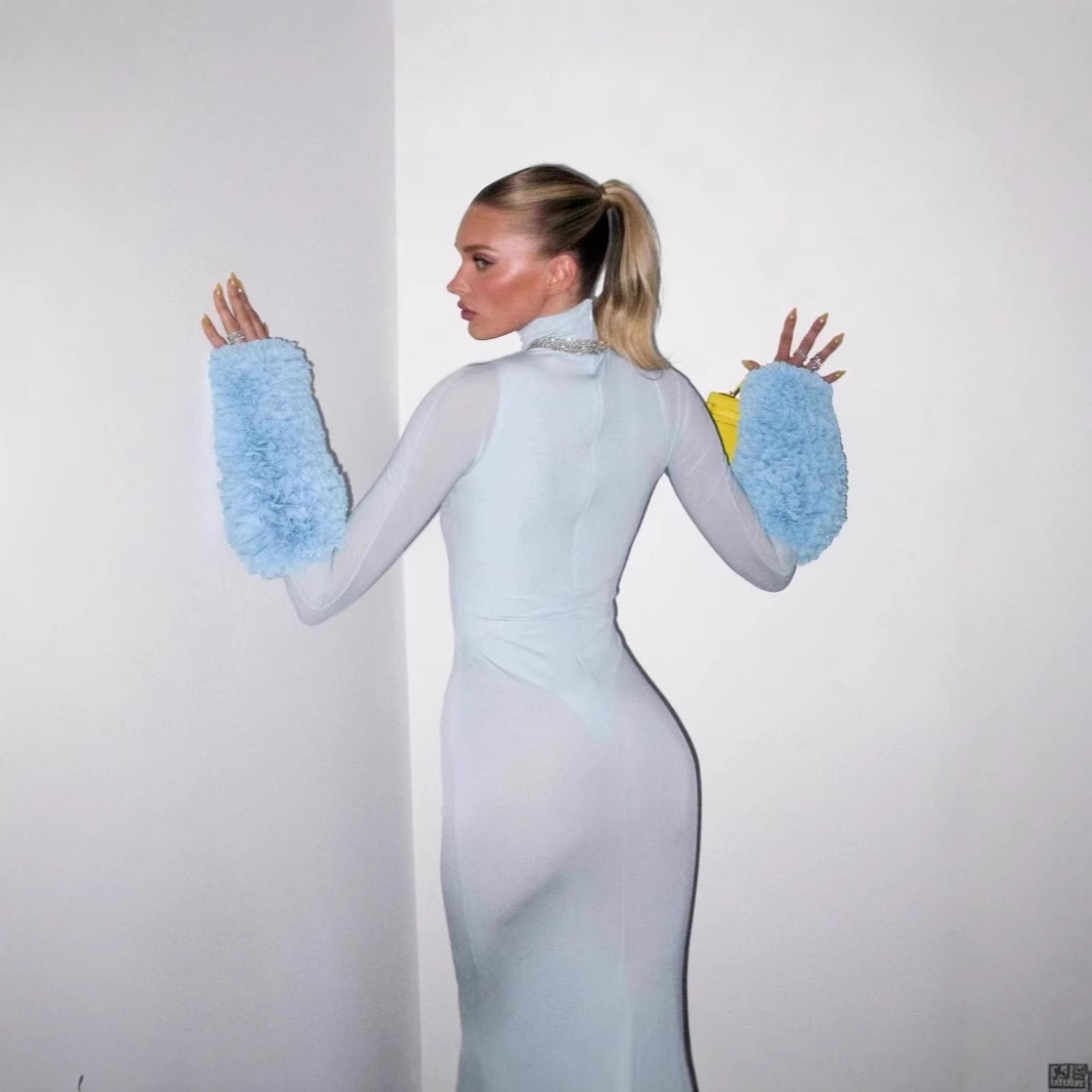 Women's Fashion High Collar Long Sleeve Slim Fit Slimming Sheath Dress