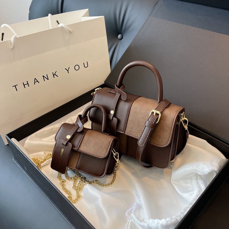 Crossbody Shoulder Bag With Contrasting Color Patchwork Compact Square Handbag