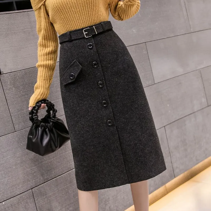 Autumn And Winter Midi Skirts Elegant Figure-flattering, And Slimming - Grey