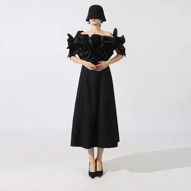 Fashion Heavy Industry Women's Three dimensional Flower Design Dress Black - Shop at LoveMi