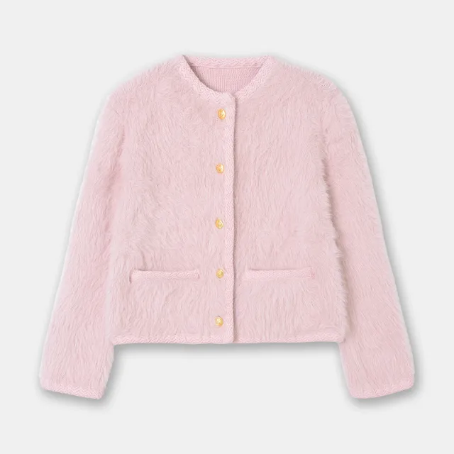 Knitted Cardigan Mohair Sweater Long Sleeve Coat Pink - Shop at LoveMi