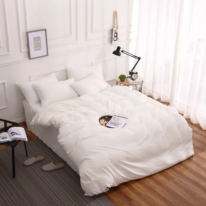 Solid Colour Bedding Quilt Cover Four-piece Set Three-piece Bed Sheet Set - White
