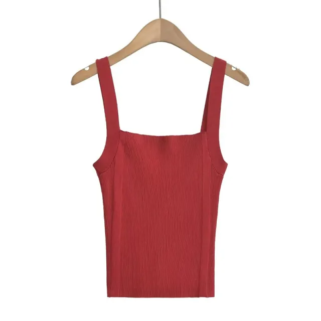 Sweet Cool Flat Wide Shoulder Knitted Camisole Summer High Waist Slim Fit Red - Shop at LoveMi