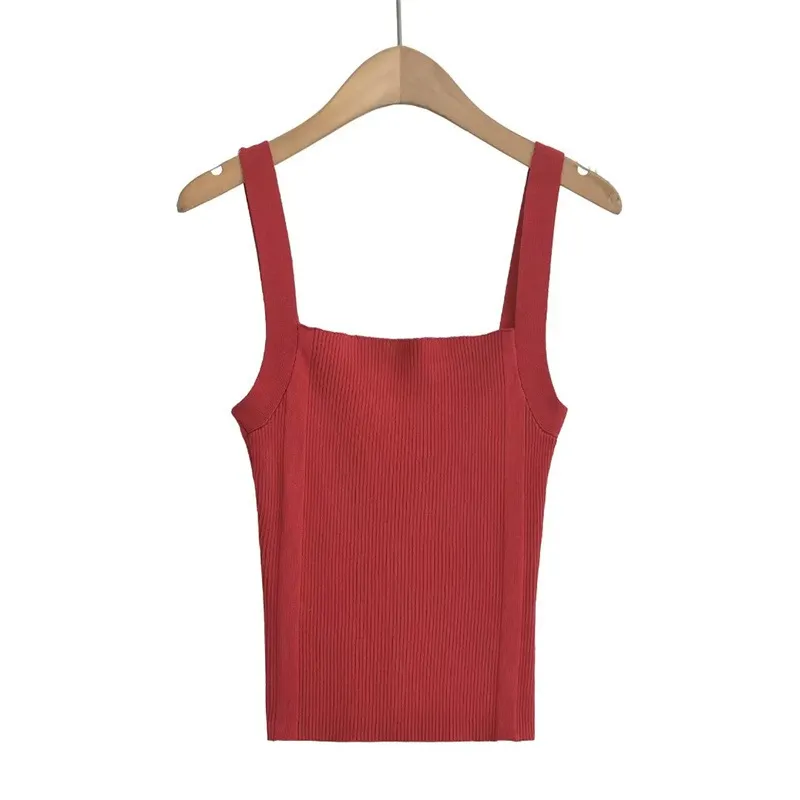 Sweet Cool Flat Wide Shoulder Knitted Camisole Summer High Waist Slim Fit - Red