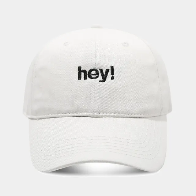 Creative Letters Hey Embroidery Soft Top Peak Cap White - Shop at LoveMi