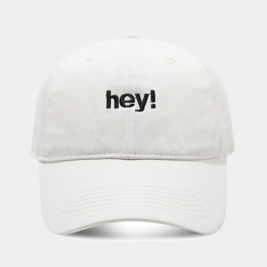 Creative Letters Hey Embroidery Soft Top Peak Cap - White