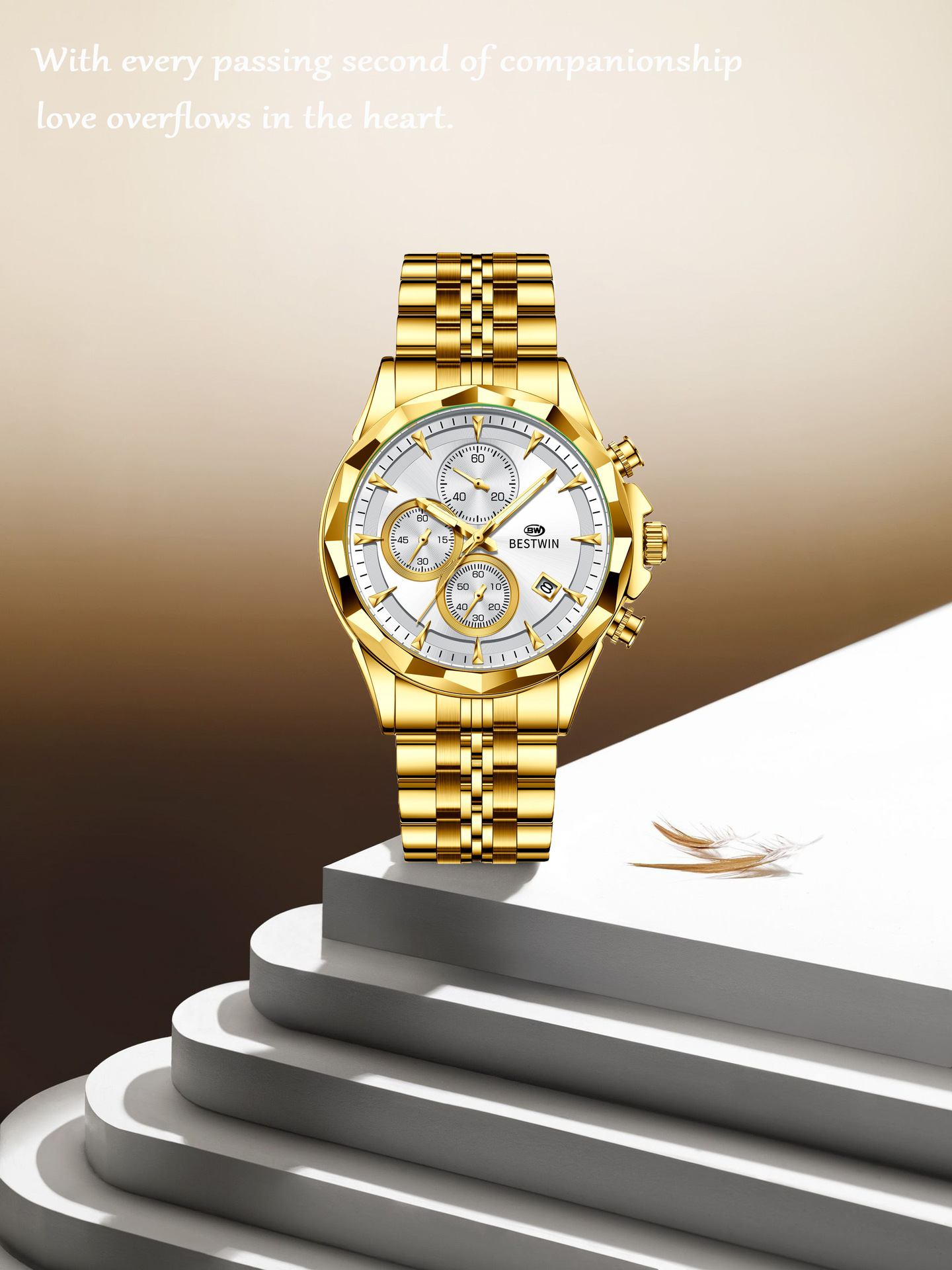 Bestwin BW1734 Luminous thin steel quartz watch for men