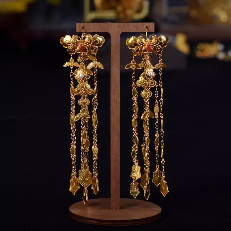 National Fashion Butterfly Ruyi Pattern Tassel Ear Studs Match With Hanfu
