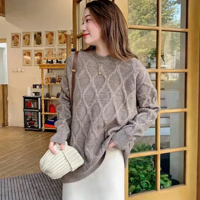 Thick Loose And Lazy Style Knitted Sweater Mocha Color - Shop at LoveMi