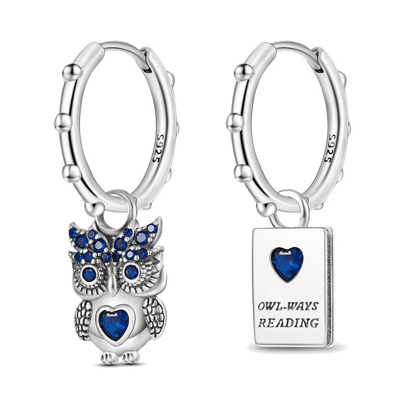 Shining Blue Zircon Owl Earrings 925 Silver Evil Eyes Earrin