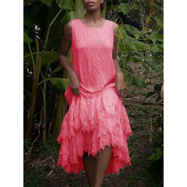 Solid Color Fashion Elegant Sleeveless Swing Dress Red - Shop at LoveMi