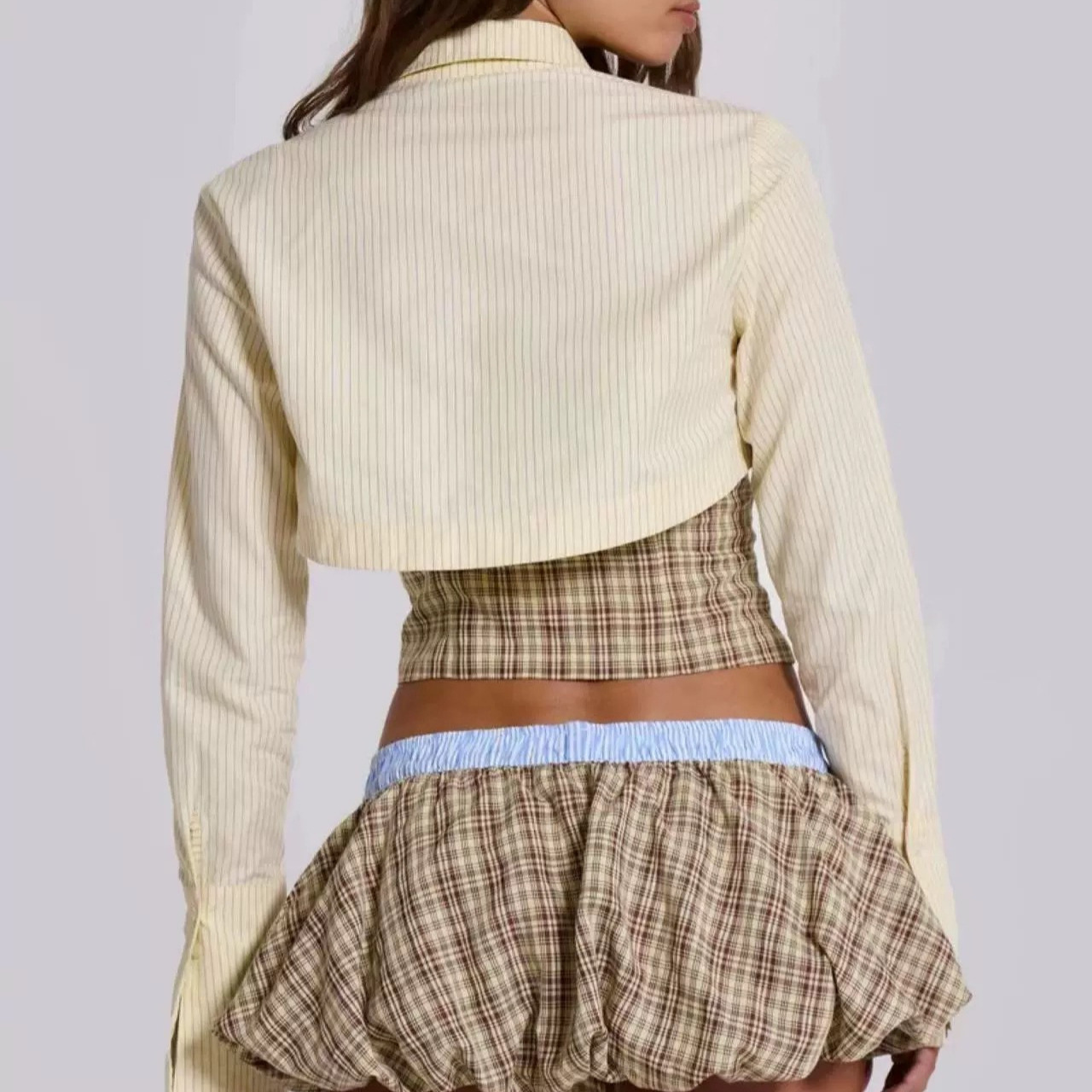 Cute Fashionable Light Yellow Stripes Short Shirt