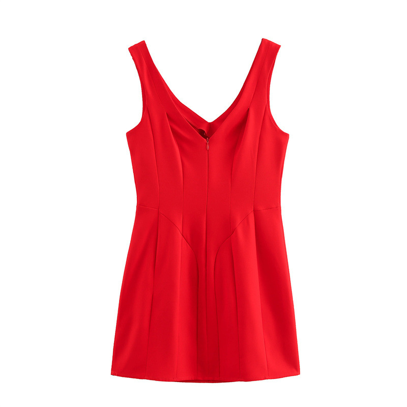 European And American Style V-neck Sleeveless Waist Balloon Mini Dress