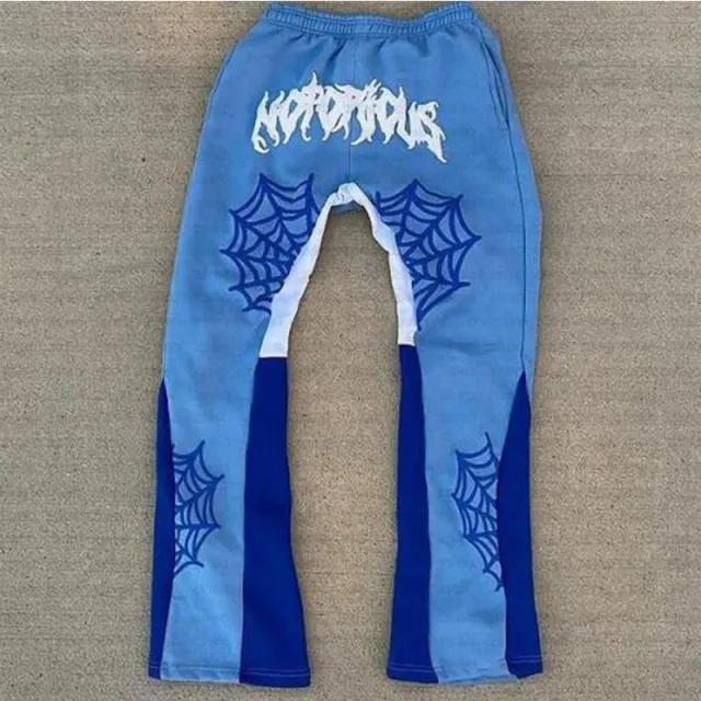 Spider Web Printed Hoodie Men's Women's Pullover Trousers Blue Pants - Shop at LoveMi