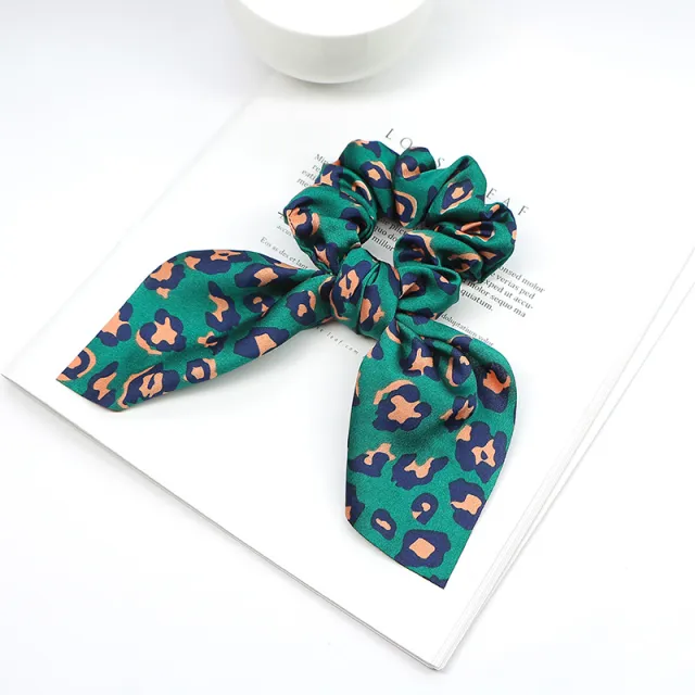 Ribbon Ponytail Large Intestine Leopard Hair Band Green Series - Shop at LoveMi