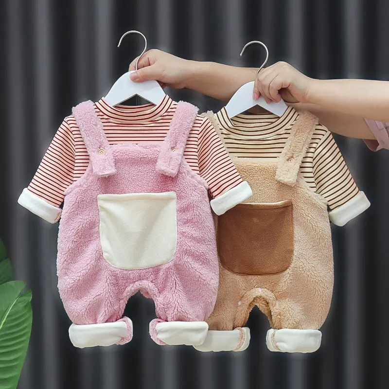 Fleece-lined Extra-thick Super-cute Warm One-piece Overalls Set