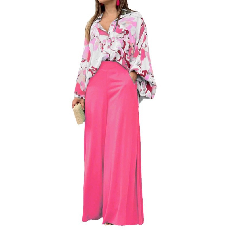 Loose And Elegant Casual Printed Shirt Top Wide Leg Pants Fashion Suit - Image 6