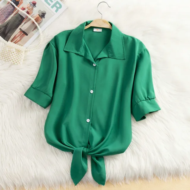 Striped Thin Shirt Women's Bow Outer Tops Green - Shop at LoveMi