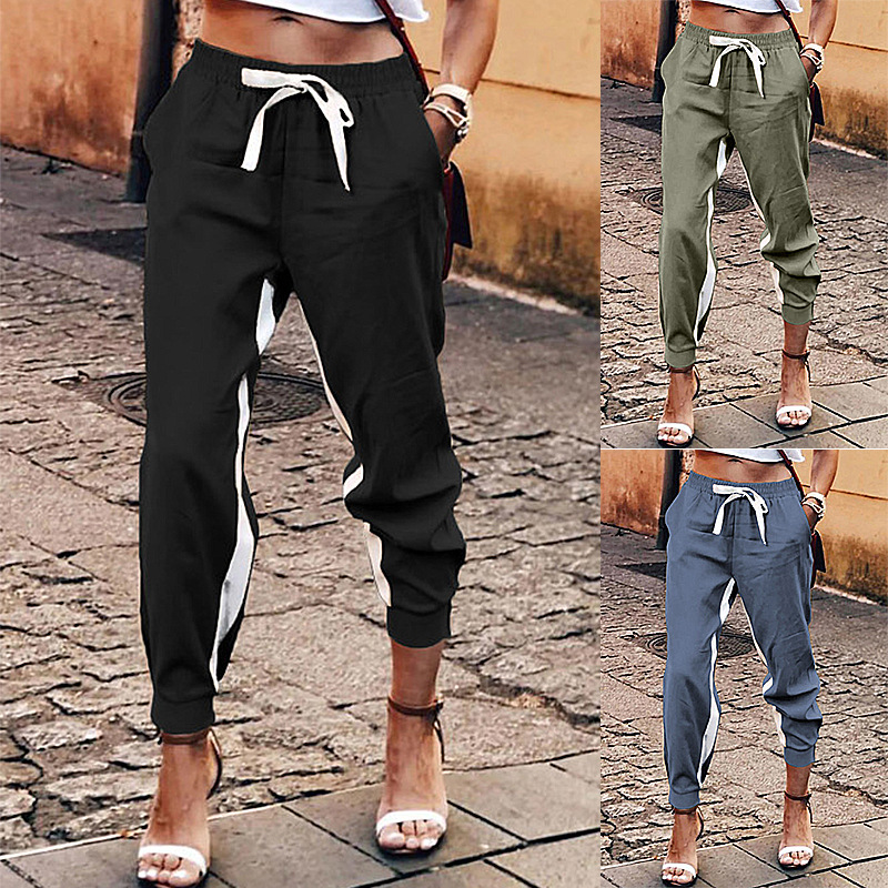 Title 2, Solid Color Stitching Elastic Lace-up Trousers