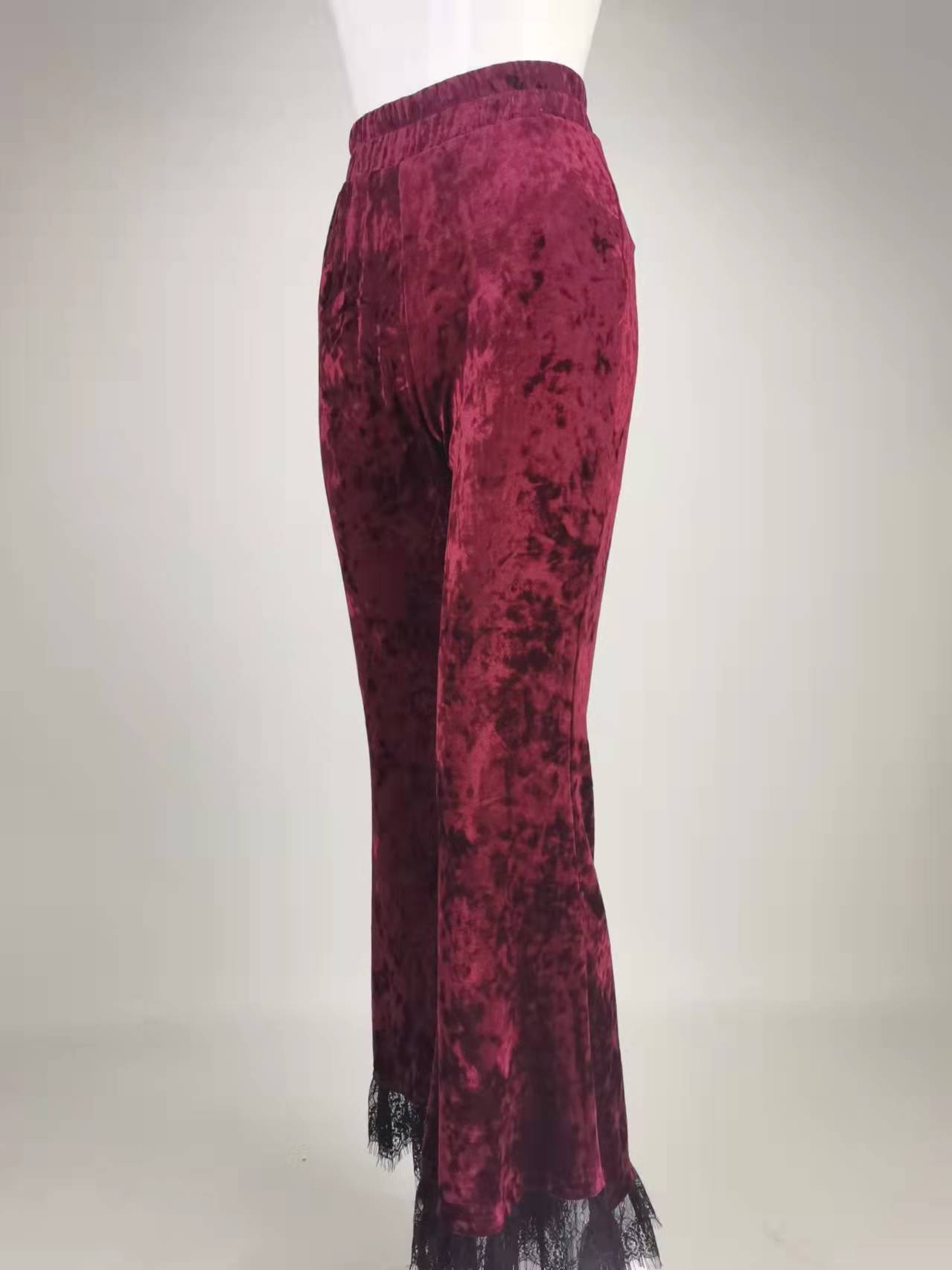 Title 8, High-waisted Commuter Red Velvet Flared Trousers