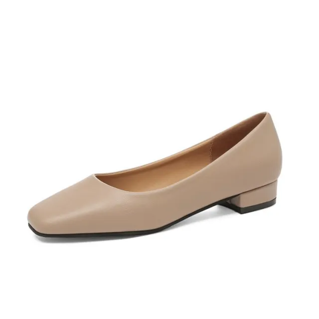 Autumn Square Toe Chunky Heel Low cut Women's Shoes Apricot - Shop at LoveMi