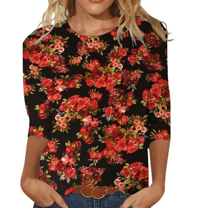 Women's Fashion Slim Fit Slimming Round Neck Printed Top O28T30408090 Xl - Shop at LoveMi