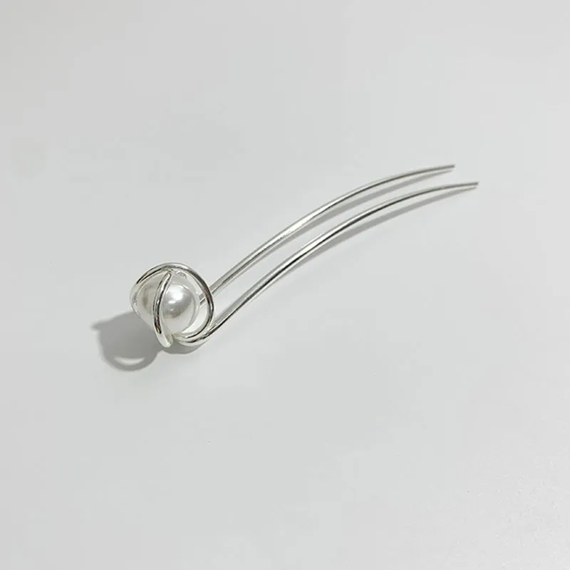 Refined Grace Pearl Metal Hairpin Bun Updo Decoration - Silver