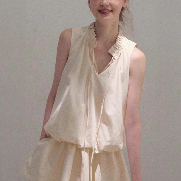 Lyocell Cotton Lace-up Relaxed Profile Design Sense Bud Jellyfish Dress