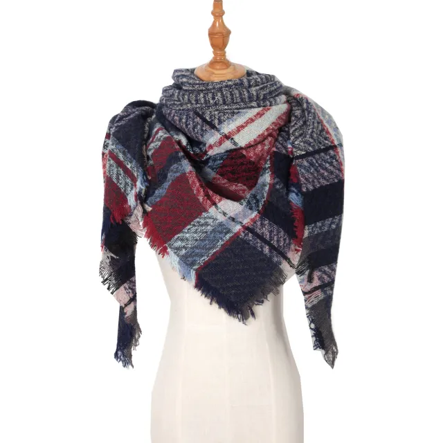 Shawl Scarf Autumn And Winter Large Plaid Triangle Sj 50 Navy Blue - Shop at LoveMi