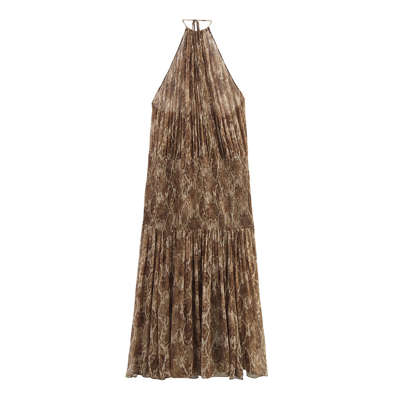 Ethnic Style Flower Print Hanging Collar Dress