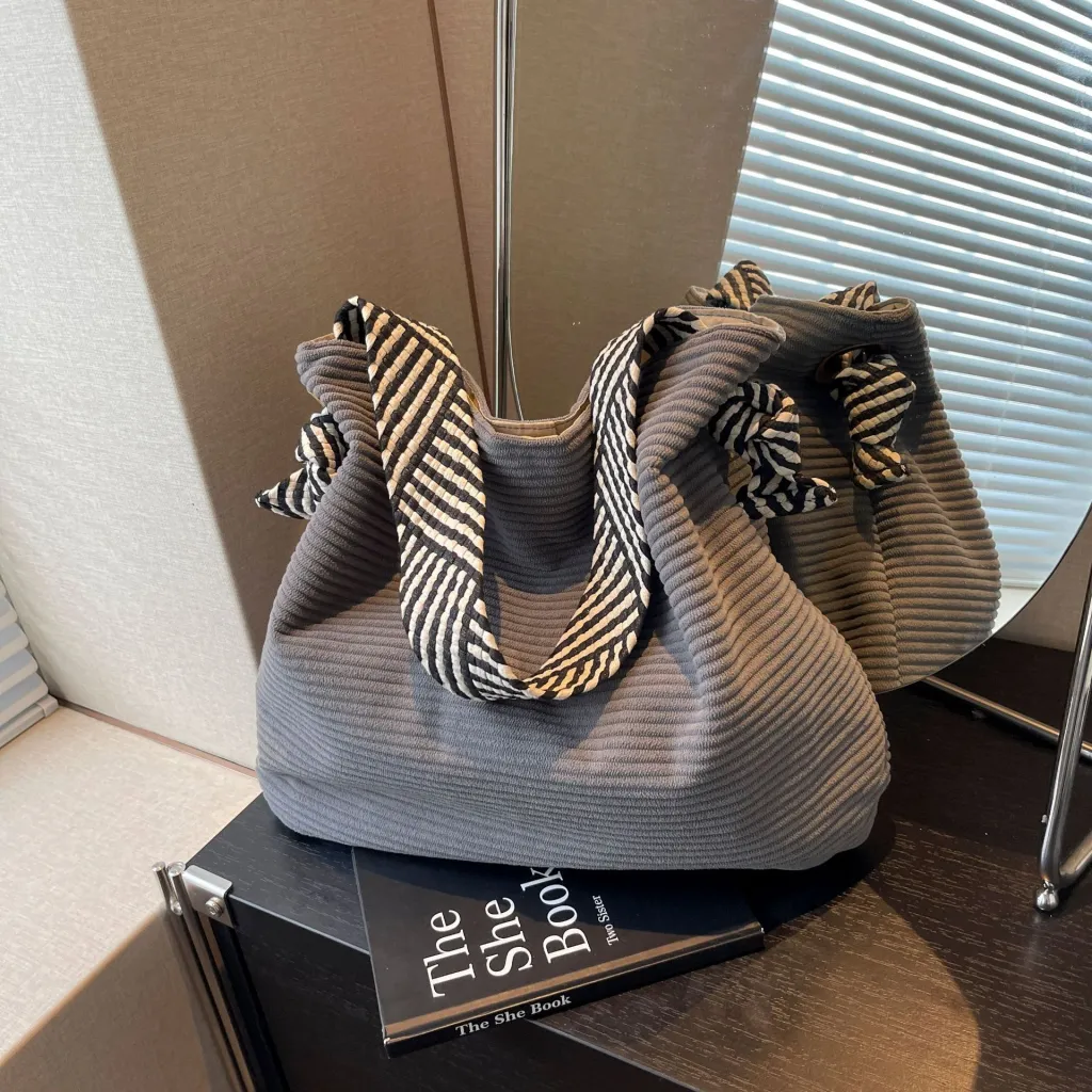 Versatile Fashion Ladies Corduroy Shoulder Bag - Grey