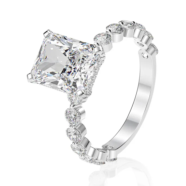 Affordable Luxury Fashion Ins Full Diamond 4ct Rectangular 810 High Carbon Rhinestone Ring White - Shop at LoveMi