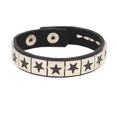 Artificial Leather Vintage Punk Style Single Row Hollow Stars Leather Bracelet - Black - View 1